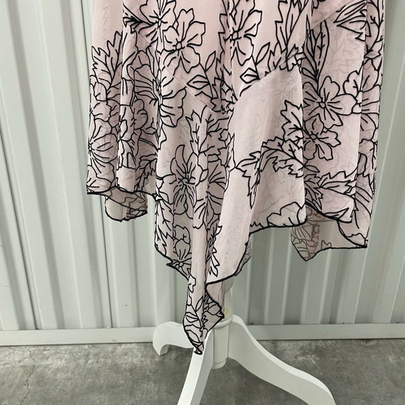 Vintage 90s Baby Pink Black Floral Velvet Asymmetric Hem Midi Slip Dress XS Hoco - Picture 9 of 12